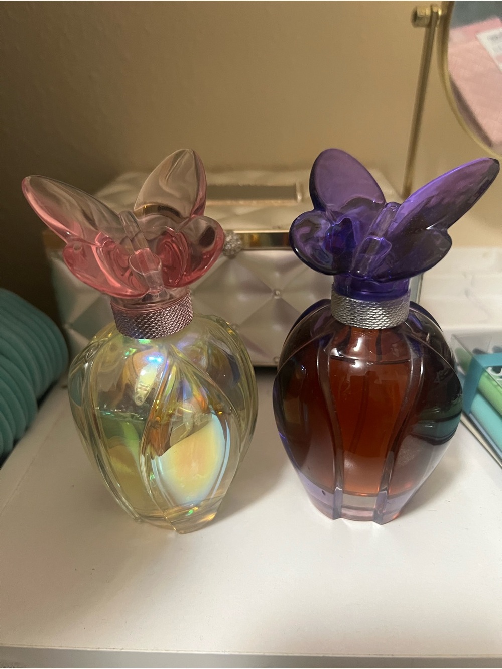 Iridescent Pink and Purple Glass Perfume Bottles - Decorative Home Accent - Picture 1 of 1